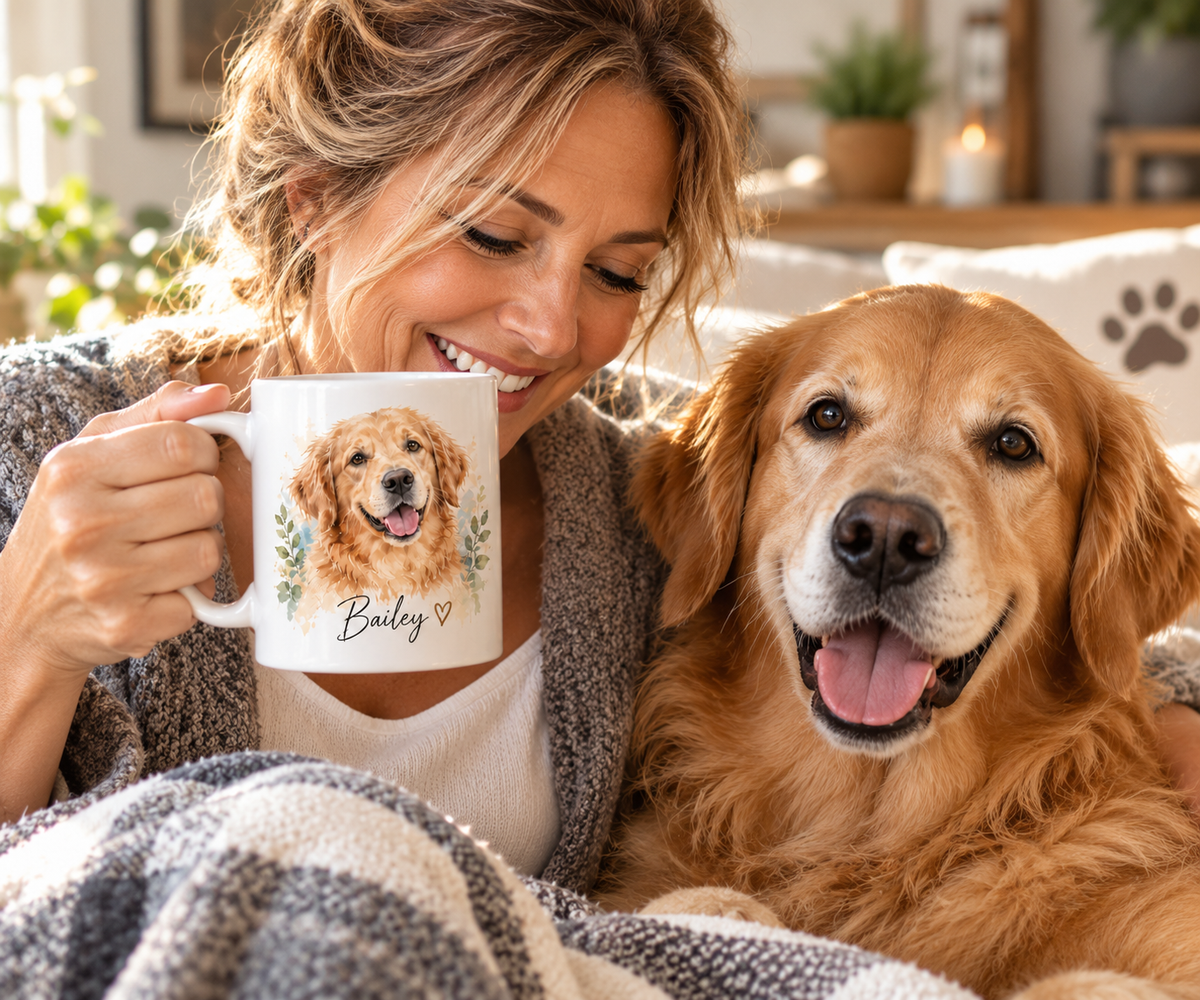 Custom Watercolor Dog Mug From Your Photo - Personalized Pet Portrait