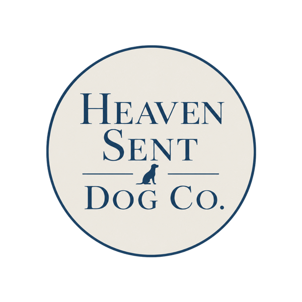 Heaven Sent Dog Co. circular logo with a sitting dog silhouette